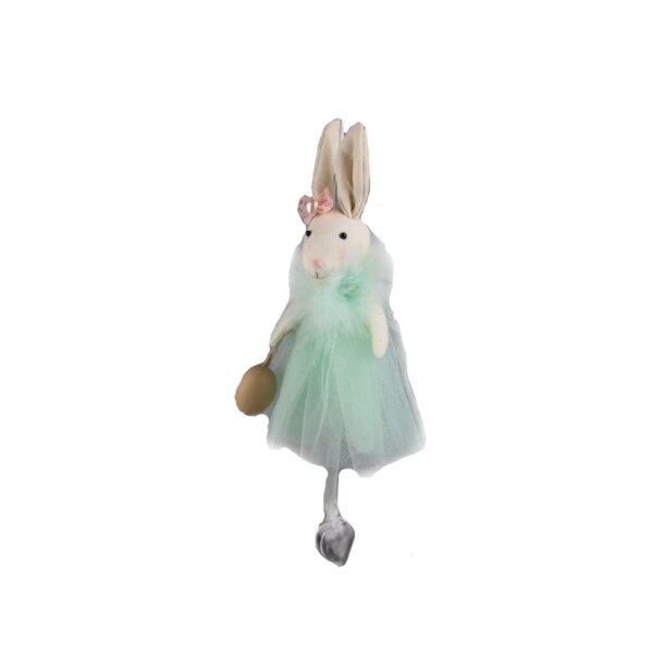 Hängedeko Hase mit Ei und Tüll in mintgrün H:17 cm  - Fensterdeko, Türdeko, Frühlingsdeko, Oster Deko