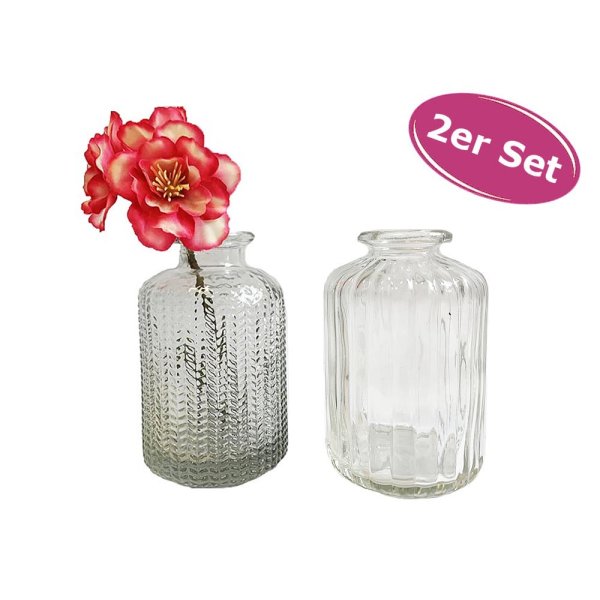 2er Set Glasflaschen "Jazz" klar - kleine Vase, Blumenvase Tischdekoration, Glasvasen, Landhaus