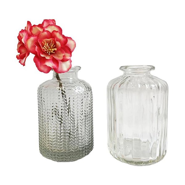2er Set Glasflaschen Jazz klar - kleine Vase, Blumenvase Tischdekoration, Glasvasen, Landhaus