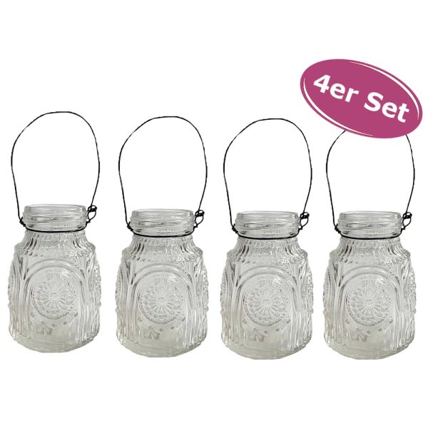 Kleine Vase Pequeno in Form einer Laterne, 4er Set  - Glasflasche, Tischdekoration, Glasvasen, Landhaus