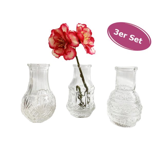Kleine Vase Petite XS, 3er Set  - Glasflasche, Tischdekoration, Glasvasen, Landhaus