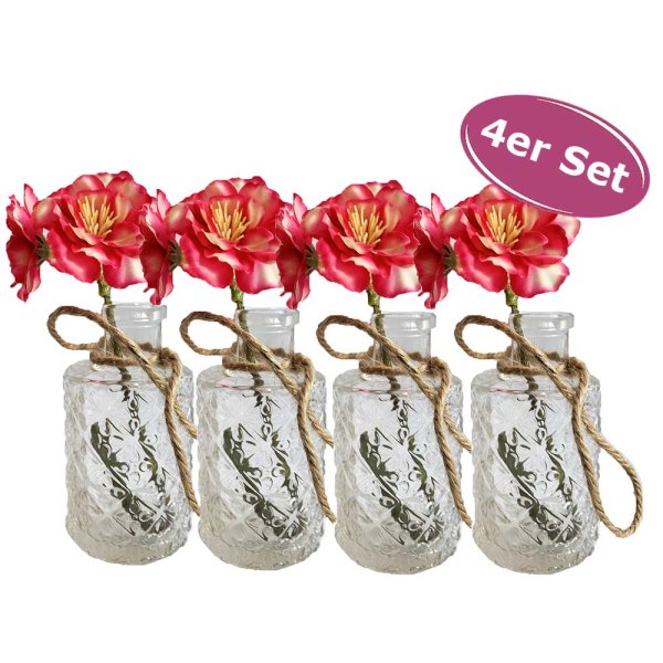 Kleine Vase "Lois" klar, kleine Glasvase, 4er Set  - Glasflasche, Tischdekoration, Glasvasen, Landhaus