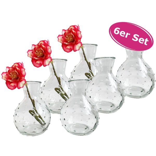 Glasvase "Spickel", Klarglas Vase, H: 10 cm, 6er Set - schöne, kleine Vase zur Tischdekoration uvm.