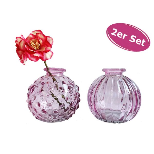 Glasvase "Jive", Vase rose, H: 8,5 cm (2er Set) - kleine Vasen, Blumenvase, Tischdekoration, Deko Hochzeit