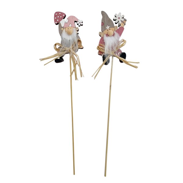 Blumenstecker Wichtel, rosa aus Holz, 2er Set - Frühlingsdeko, Pflanzstecker