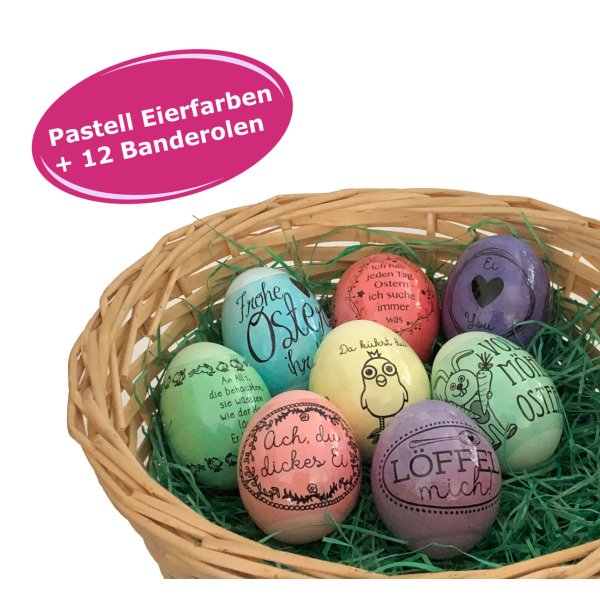 Eierfarben Pastell mit Dekorbanderole für Eier im Set - Osterei, eierfärben, Osterdeko, Eierfarbe, Oster Nest