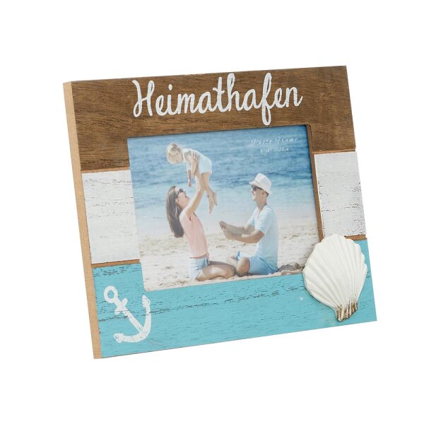 Bilderrahmen "Heimathafen" 10x15 cm, braun türkis - Bilderrahmen für Urlaubsfoto, Fotorahmen, Holzrahmen