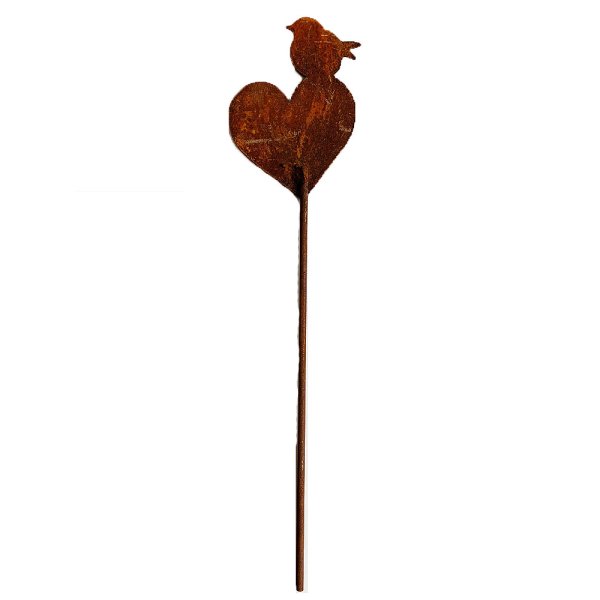 Gartenstecker Vogel auf Herz im Rost Design H: 9,5 cm - Rostfigur für den Garten, Gartendeko, Metalldeko
