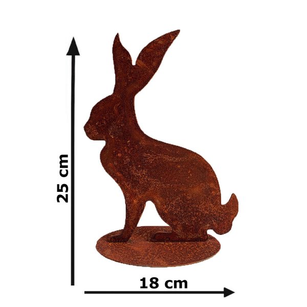 Rostfigur Hase auf Standplatte im Rost Design H: 25cm, Gartenstecker Osterhase für den Garten, Frühlingsdeko