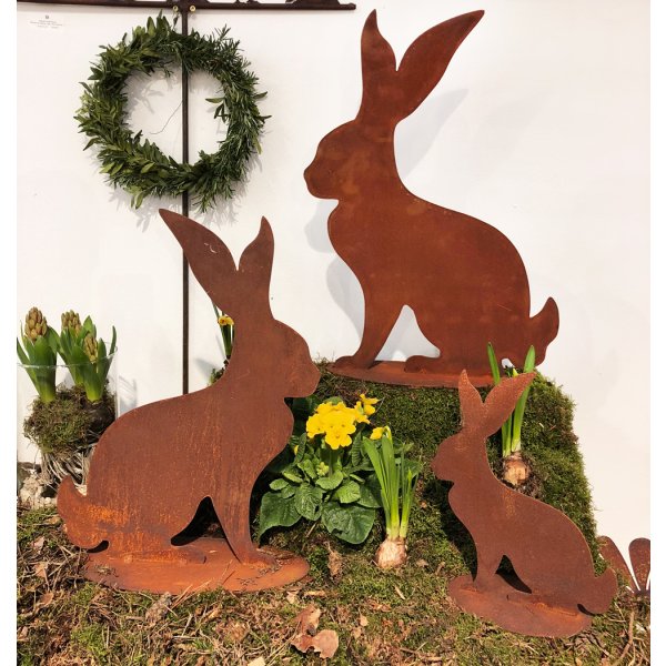Rostfigur Hase auf Standplatte im Rost Design H: 40cm, Gartenstecker Osterhase fr den Garten, Frhlingsdeko