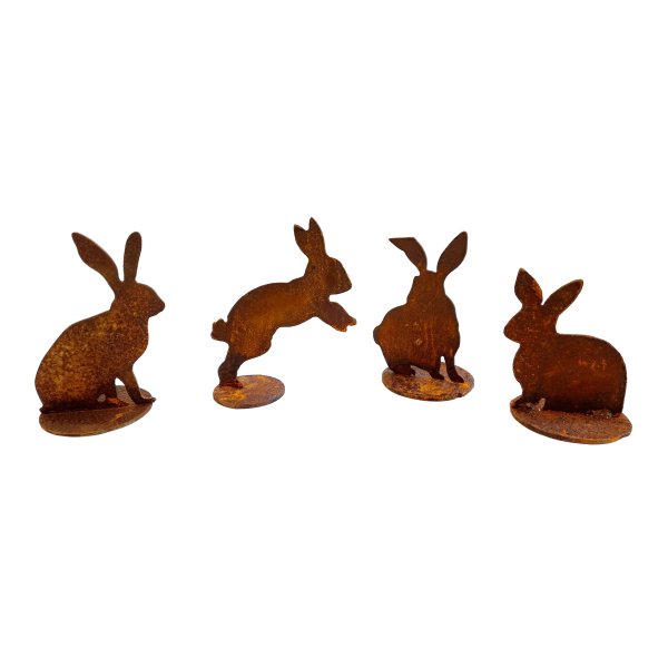 Rostfigur kleiner Hase auf Standplatte im Rost Design, 3er Set, Gartenstecker Osterhase für den Garten, Frühlingsdeko