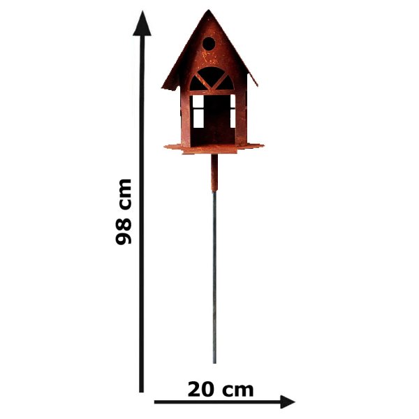 Gartenstecker Vogelhaus im Rost Design H: 19 cm - Rostfigur für den Garten, Gartendeko, Metalldeko