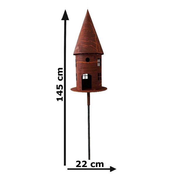 Gartenstecker Vogelhaus gross im Rost Design H: 45 cm - Rostfigur für den Garten, Gartendeko, Metalldeko