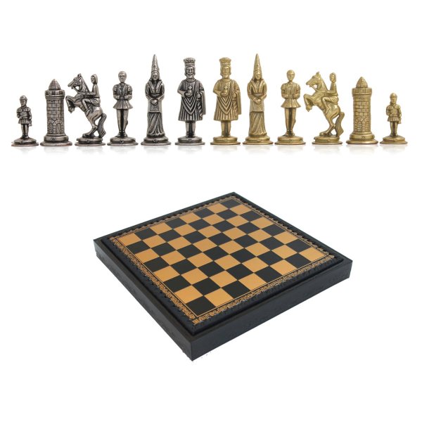Schach Spiel Mittelalter von Italfama - Camelot Schachfiguren aus Metall & Schachbrett (inkl. Dame & Backgammon)
