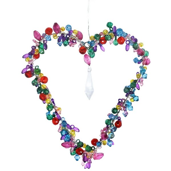 Drahtherz / Perlenherz, pink Diamonds mit Tropfen zum Aufhängen - Herz aus Draht, Fensterdeko