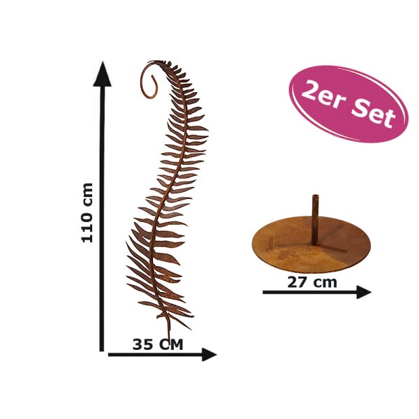 Gartenstecker Farnblatt mit Standplatte im Rost Design, Farn Rostfigur für den Garten, Gartendeko