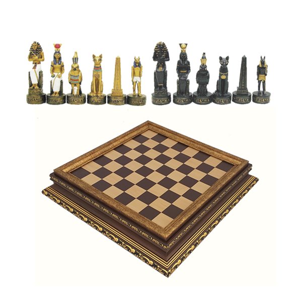 Schach Spiel Ägypten von Italfama - Schachfiguren handbemalt & Holz Schachbrett, handverziert
