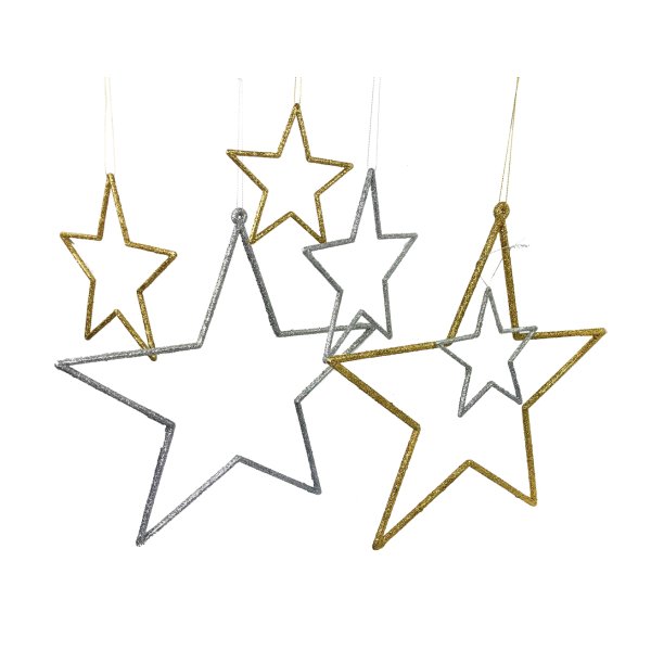 2x Deko Stern Gr. L (33cm), gold & silber Weihnachtsstern zum Aufhängen, Weihnachtsschmuck, Adventsdeko, Fensterdeko