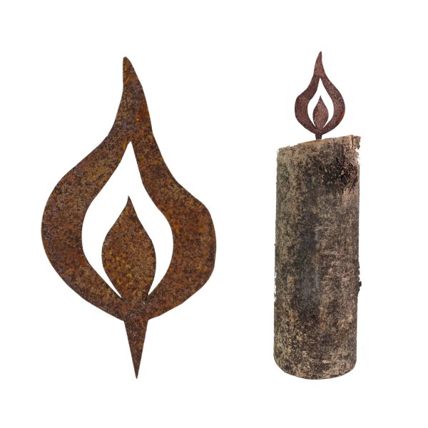 Kerzenflamme mit Spieß, H: 15 cm, Rostdeko, Rost Flamme, Deko Brennholz, Advent