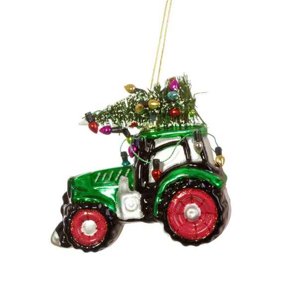 Baumschmuck Traktor mit Tannenbaum - Baumkugel für Landwirte, Weihnachtsdeko, Christbaumkugel