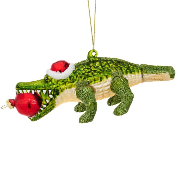 Baumschmuck Weihnachts Krokodil, Alligator mit Weihnachtsmütze als Baumkugel, Weihnachtsdeko, Christbaumkugel