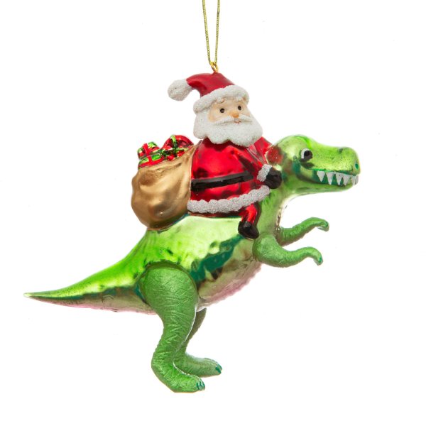 Baumschmuck Weihnachtsmann auf T-Rex Dinosaurier als Baumkugel, Weihnachtsdeko, Christbaumkugel
