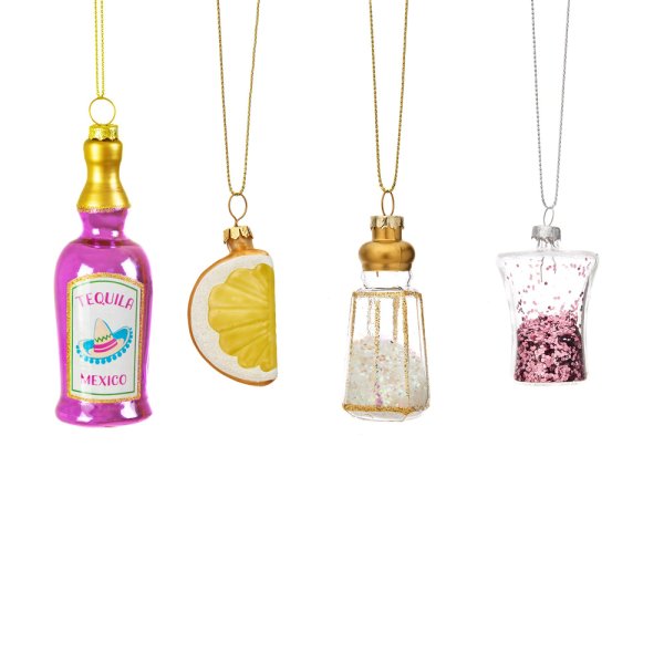 Baumschmuck Tequila 4er Set - Baumkugel Spirituosen, Weihnachtsdeko, Christbaumkugel