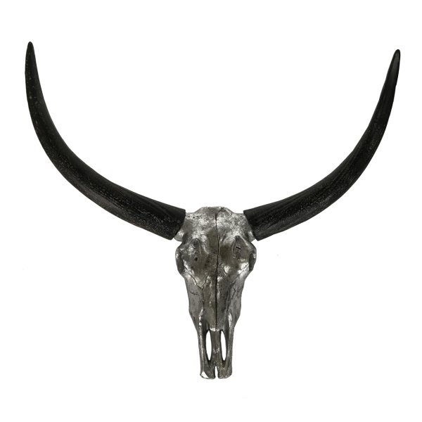 Wanddeko Bullenschädel / Stierkopf silber 68x34x45 cm (Skulptur mit Hörnern) Büffelschädel