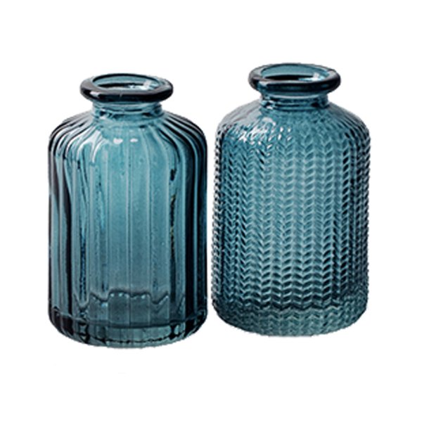 2er Set Glasflaschen Jazz blau - kleine Vase, Blumenvase, Tischdekoration, Glasvasen, Landhaus