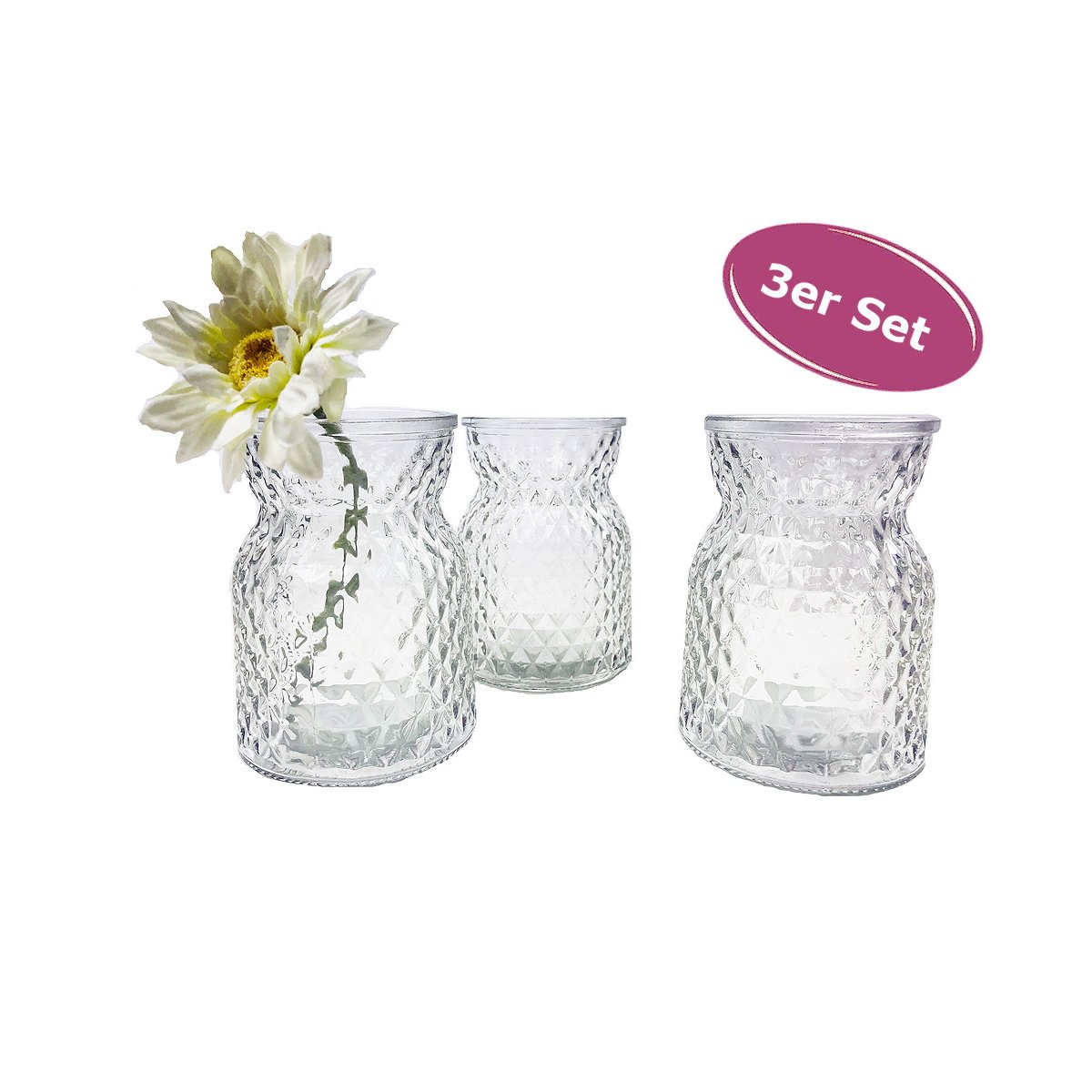 Relaxdays Glasvasen Set 12-teilig - Mini Vasen 13x6cm Mit Vintage Prägung Für Tischdeko