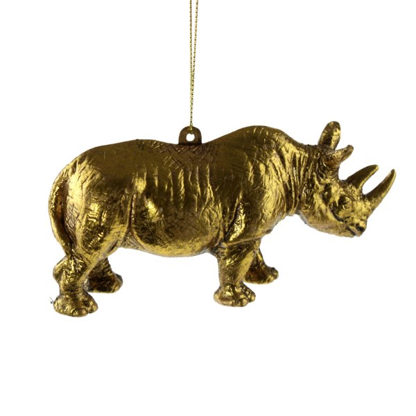 Hänger Nashorn gold, Baumschmuck Rhinozeros, Baumkugel, Weihnachtsdeko, Christbaumkugel