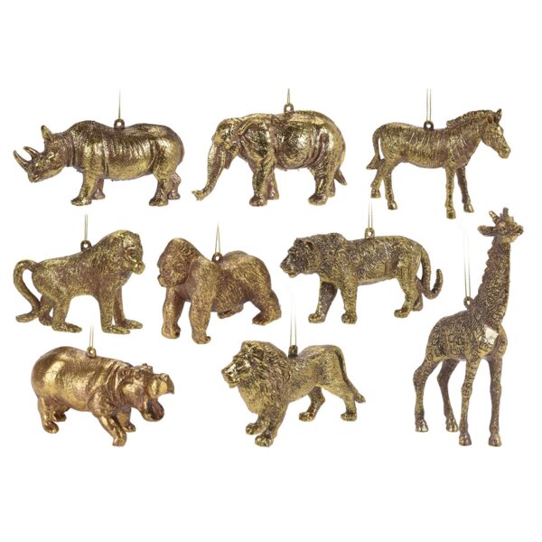 Hänger Safari Tiere gold, 3er Set Baumschmuck Afrika Tiere, Baumkugel, Weihnachtsdeko, Christbaumkugel