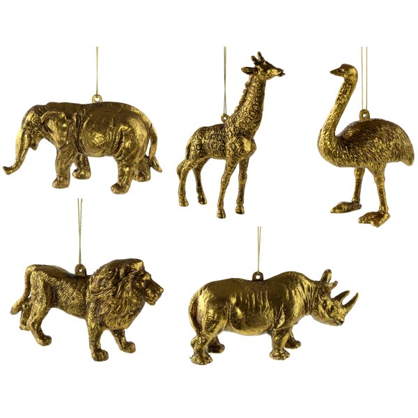 Hänger Safari Tiere gold (9er Set) - Baumschmuck Afrika Tiere, Baumkugel, Weihnachtsdeko, Christbaumkugel