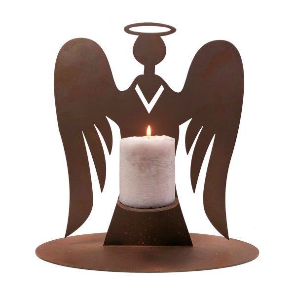 Rost Engel mit Kerzenhalter H: 32 cm - Rostfigur, Gartendeko, Weihnachtsdeko