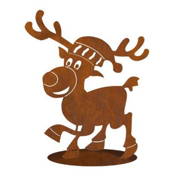 Rost Elch mit Mütze, H: 37 cm - Rostfigur für den Garten, Weihnachtsdeko