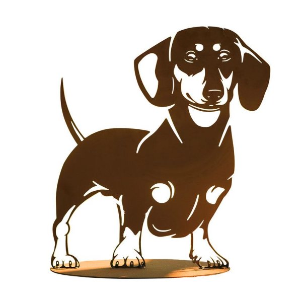 Rost Hund Dackel H: 40cm, Hunde Figur Rost Design auf Standplatte, Rostfigur, Gartendeko, Metalldeko
