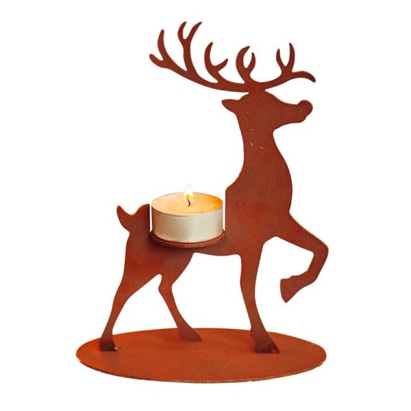 Rost Hirsch mit Teelichthalter, H: 19 cm - Rostfigur, Weihnachten, Landhaus Deko