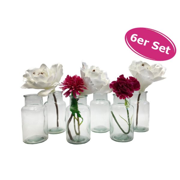 Vase "Braxton", 6er Set, Kleine Glasvase  - Glasflasche, Tischdekoration, Glasvase