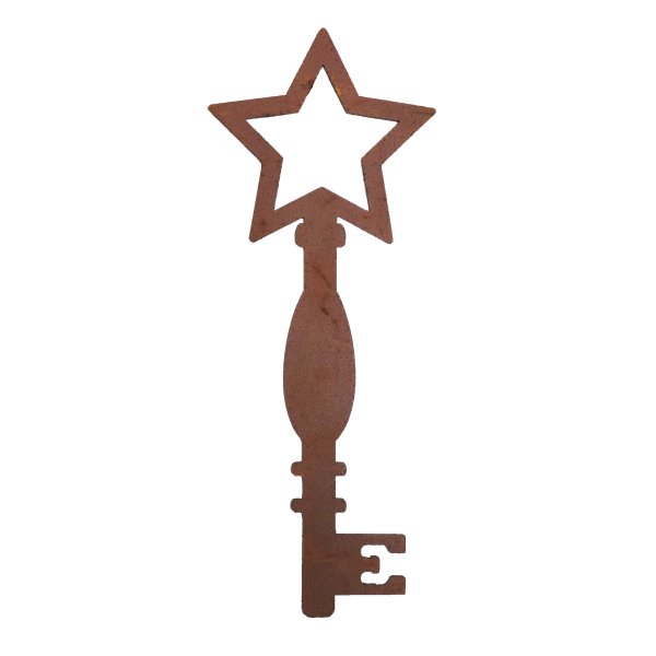 Deko Schlüssel Stern L: 19 cm im Rost Design - Sternschlüssel, Weihnachtsdeko, Rostfigur, Gartendeko