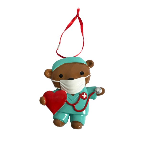 Baumschmuck Corona Krankenschwester / Arzt, Baumkugel Bär mit Mundschutz,  Christbaumkugel
