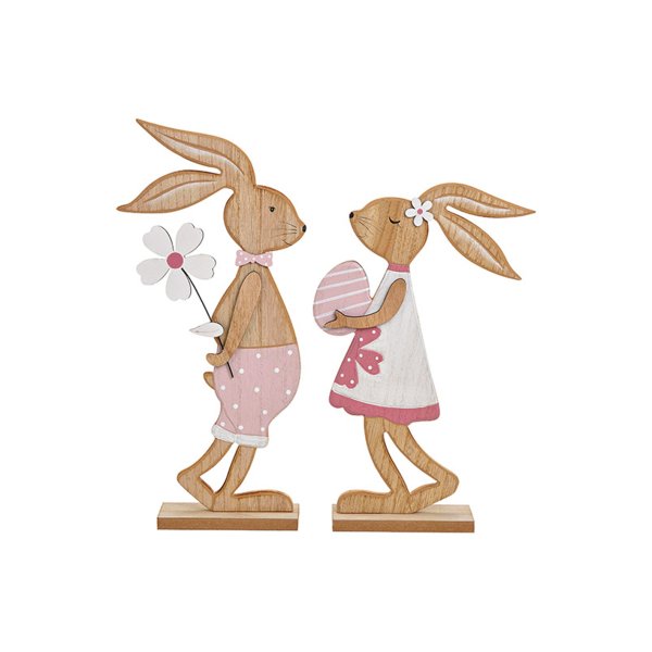 Deko Hase rosa, Holz 2er Set - Frühlingsdeko, Deko Hase, Osterdeko, Osterhase