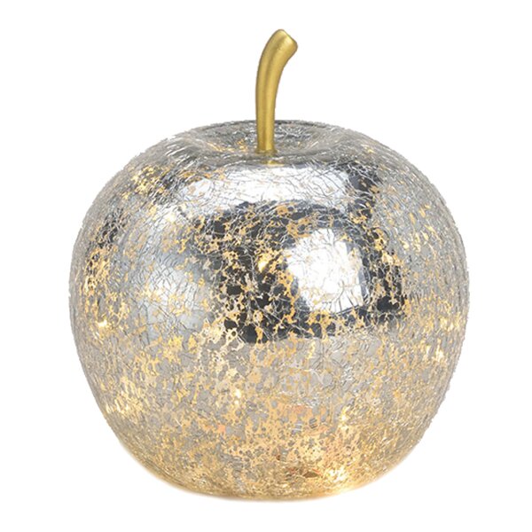 Dekoleuchte Apfel (S) Glas, Silber,  Apfel Lampe mit LED Lichterkette, Dekolampe, Tischleuchte, Apfellampe