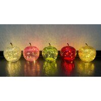 Dekoleuchte Apfel (S) Glas, Silber,  Apfel Lampe mit LED Lichterkette, Dekolampe, Tischleuchte, Apfellampe