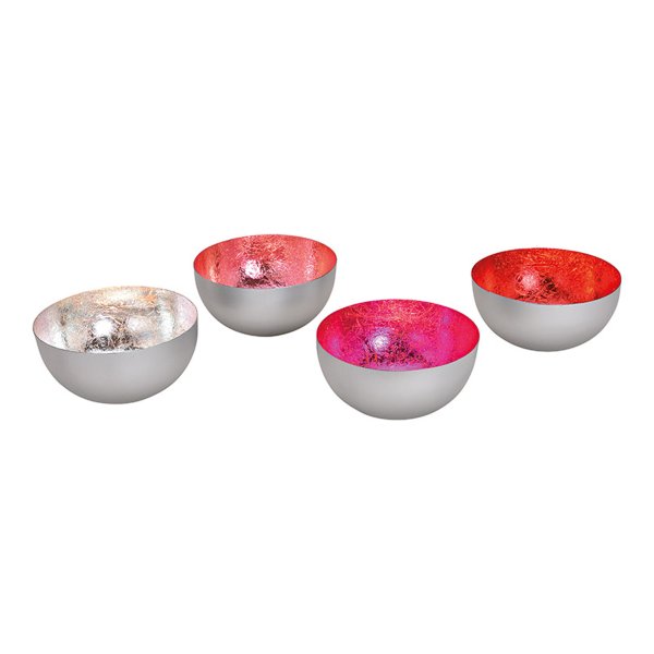 Schwimmschale (4er Set) - Teelichthalter metallic rosa, pink, rot, silber 15x8 cm, Schwimmkerze