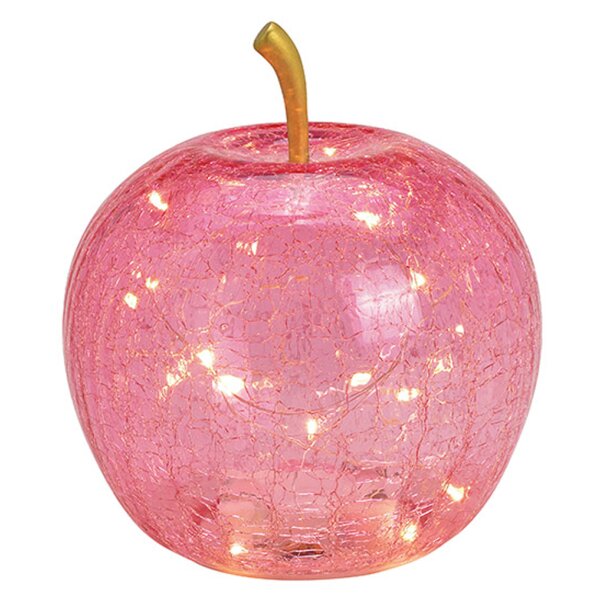 Dekoleuchte Apfel (S) Glas, Rosa, Apfel Lampe mit LED Lichterkette, Dekolampe, Tischleuchte, Apfellampe