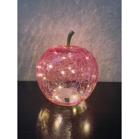 Dekoleuchte Apfel (S) Glas, Rosa, Apfel Lampe mit LED Lichterkette, Dekolampe, Tischleuchte, Apfellampe