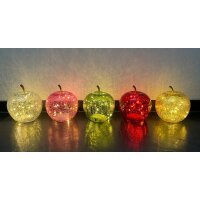 Dekoleuchte Apfel (S) Glas, Gold, Apfel Lampe mit LED Lichterkette, Dekolampe, Tischleuchte, Apfellampe