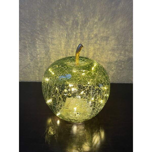 Dekoleuchte Apfel (S) Glas, Hellgrün,  Apfel Lampe mit LED Lichterkette, Dekolampe, Tischleuchte, Apfellampe