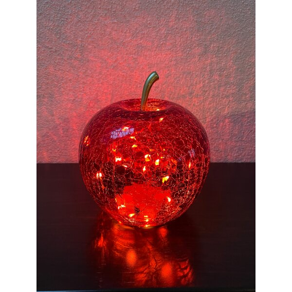 Dekoleuchte Apfel (S) Glas Rot,  Apfel Lampe mit LED Lichterkette, Dekolampe, Tischleuchte, Apfellampe