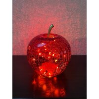 Dekoleuchte Apfel (S) Glas Rot,  Apfel Lampe mit LED Lichterkette, Dekolampe, Tischleuchte, Apfellampe